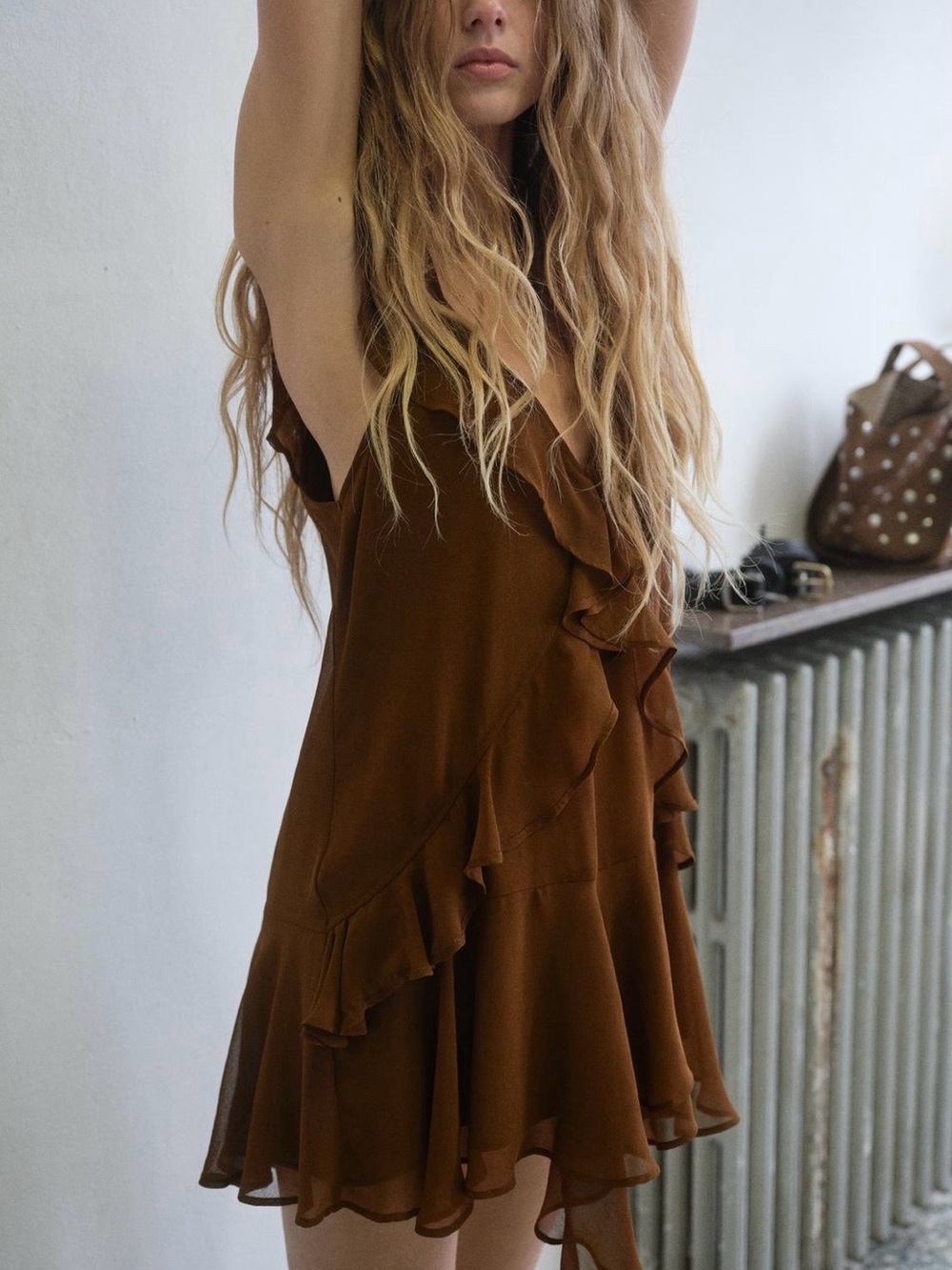 BNWT Zara Chocolate Brown Ruffled Mini Dress